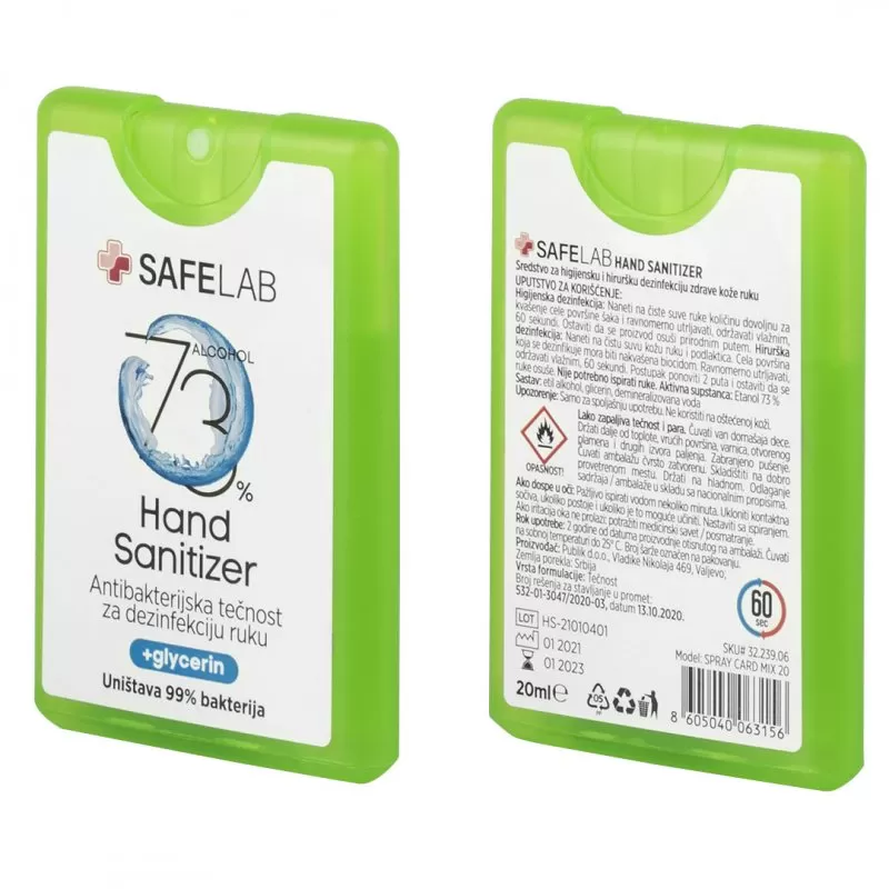 SPRAY CARD MIX 20, antibakterijska tečnost za dezinfekciju ruku, 20 ml, 24/1, mešane boje