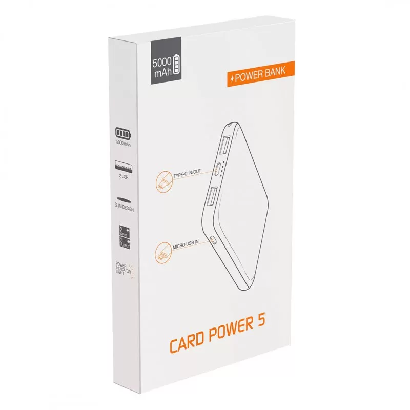 CARD POWER 5, pomoćna baterija za mobilne uređaje, 5000 mah, bela