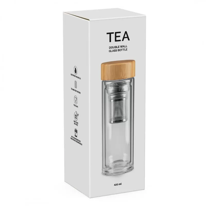 TEA, boca sa drvenim poklopcem, 420 ml, transparentna
