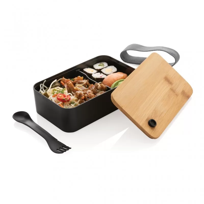 PP lunchbox with bamboo lid & spork