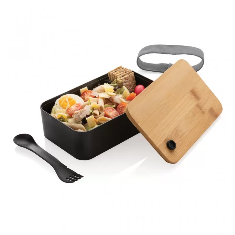 PP lunchbox with bamboo lid & spork