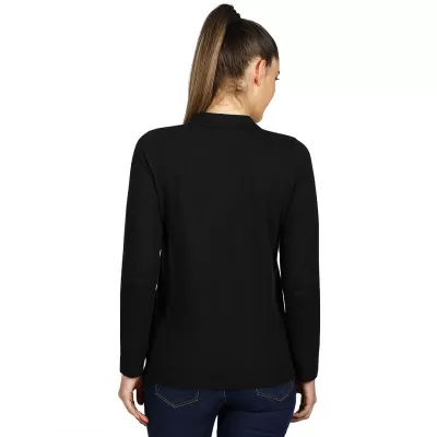 LINDA, ženska pamučna polo majica dugih rukava, 200 g/m2, crna