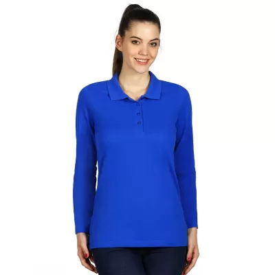 LINDA, ženska pamučna polo majica dugih rukava, 200 g/m2, rojal plava