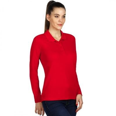 LINDA, ženska pamučna polo majica dugih rukava, 200 g/m2, crvena