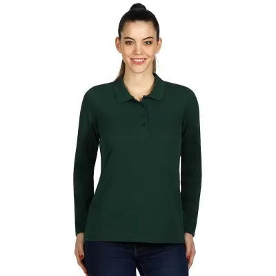 LINDA, ženska pamučna polo majica dugih rukava, 200 g/m2, zelena