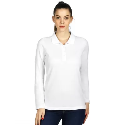 LINDA, ženska pamučna polo majica dugih rukava, 200 g/m2, bela