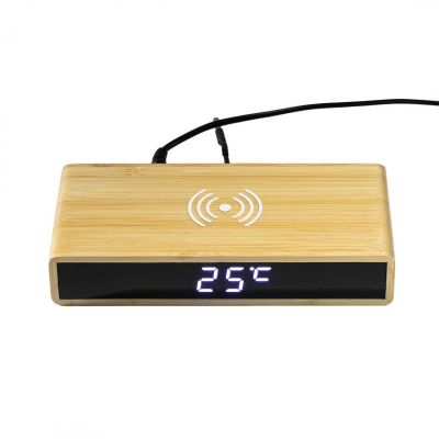 CORNER, digitalni stoni lcd sat sa bežičnim punjenjem, bež