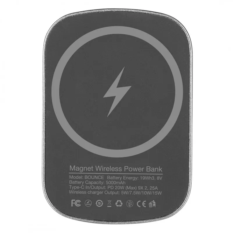 BOUNCE, pomoćna baterija sa magnetom 5.000 mah, tamno siva