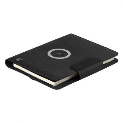 EVOLUTION, portfolio sa notesom a5, pomoćna baterija 5.000 mah, bežično punjenje 10w, magnet, crni