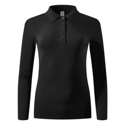 UNA LSL, ženska pamučna polo majica dugih rukava, 180 g/m2, crna