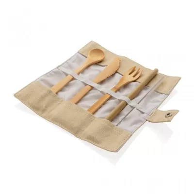 Reusable bamboo travel cutlery set