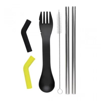 Tierra 2pcs straw and cutlery set in pouch