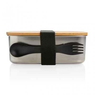 Stainless steel lunchbox with bamboo lid and spork
