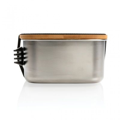 Stainless steel lunchbox with bamboo lid and spork