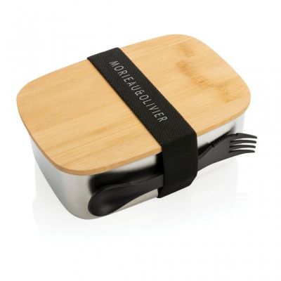 Stainless steel lunchbox with bamboo lid and spork