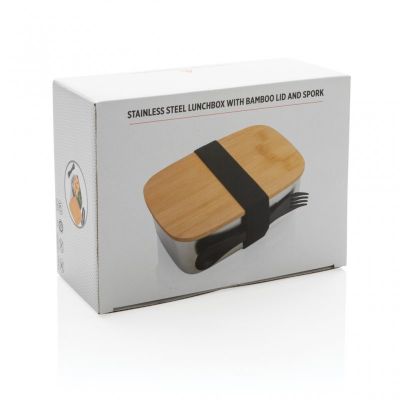 Stainless steel lunchbox with bamboo lid and spork
