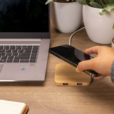 Bamboo 10W wireless charger with USB