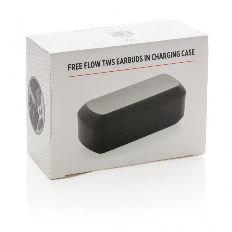 Free Flow TWS earbuds in charging case