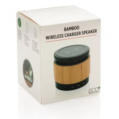 Bamboo wireless charger speaker