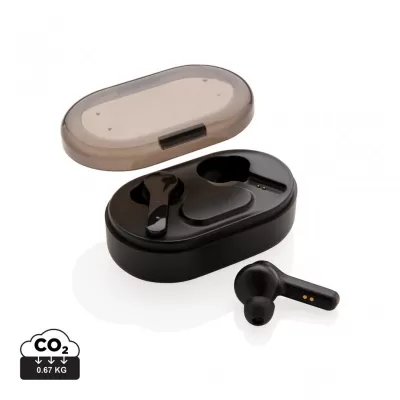 Light up logo TWS earbuds in charging case