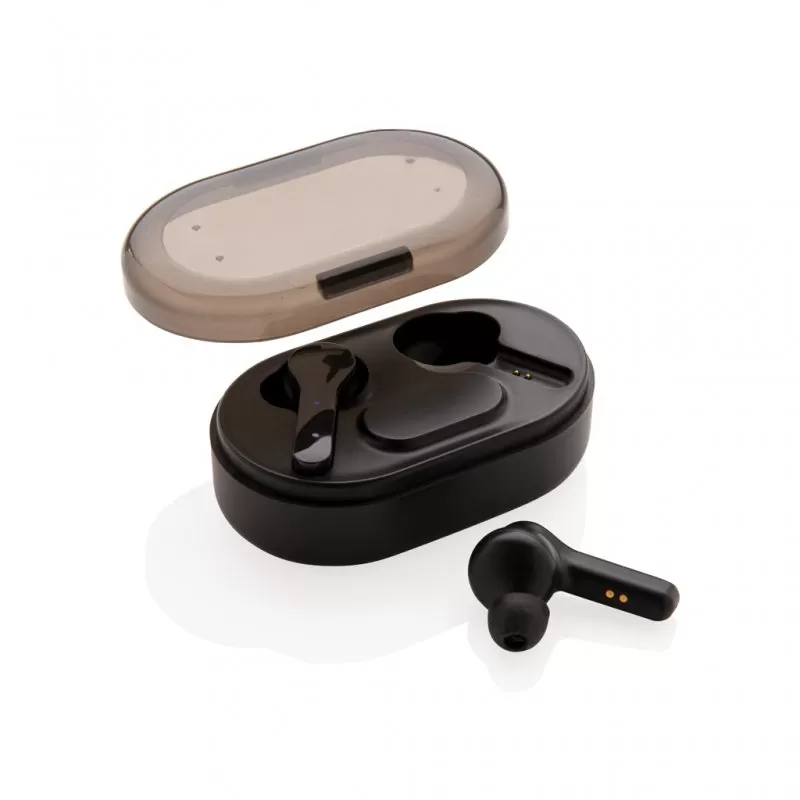Light up logo TWS earbuds in charging case