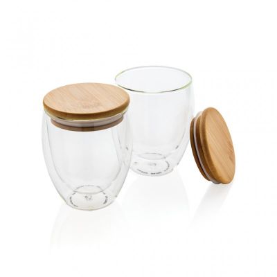 Double wall borosilicate glass with bamboo lid 250ml 2pc set