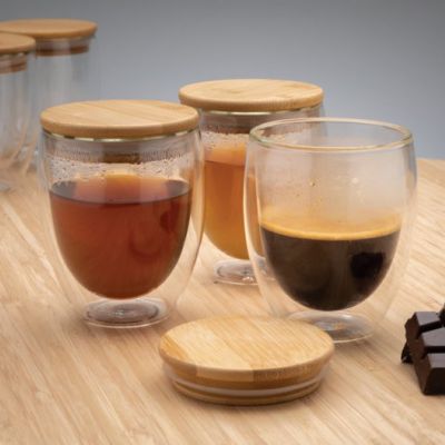 Double wall borosilicate glass with bamboo lid 250ml 2pc set