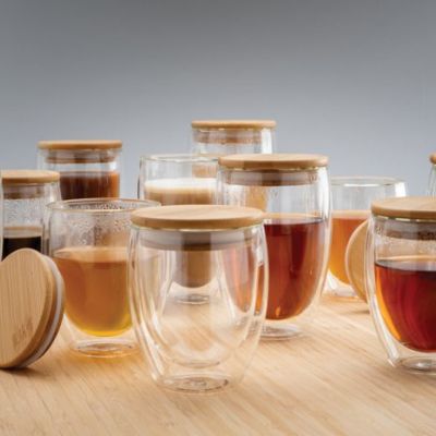 Double wall borosilicate glass with bamboo lid 250ml 2pc set