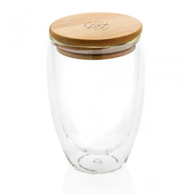 Double wall borosilicate glass with bamboo lid 350ml