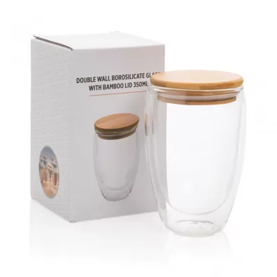 Double wall borosilicate glass with bamboo lid 350ml