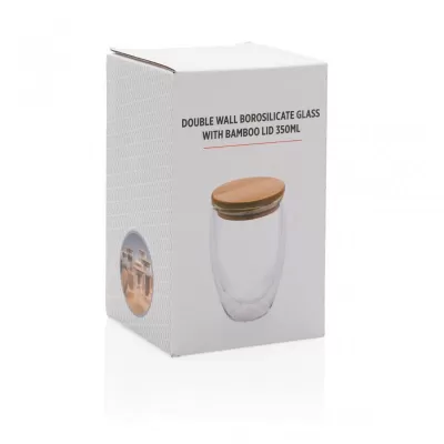 Double wall borosilicate glass with bamboo lid 350ml