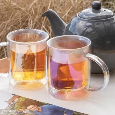 Deluxe double wall electroplated glass mug