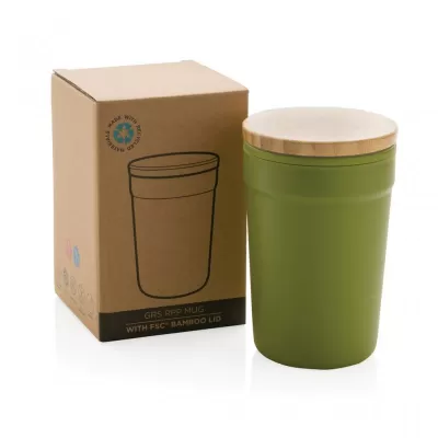 GRS certified recycled PP mug with bamboo lid