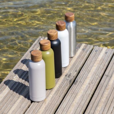 Wood RCS certified recycled stainless steel vacuum bottle