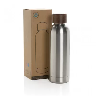 Wood RCS certified recycled stainless steel vacuum bottle