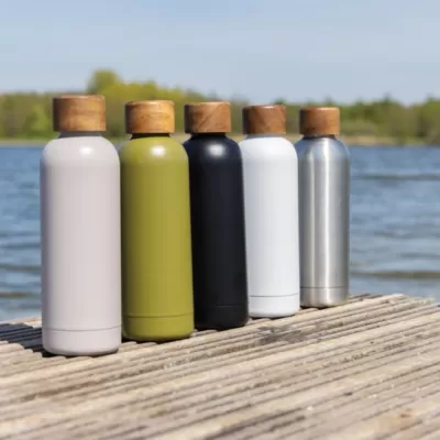 Wood RCS certified recycled stainless steel vacuum bottle