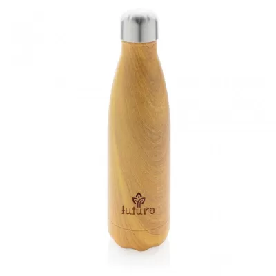 Vacuum insulated stainless steel bottle with wood print