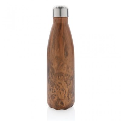 Vacuum insulated stainless steel bottle with wood print