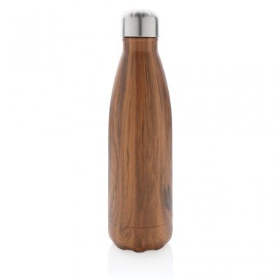 Vacuum insulated stainless steel bottle with wood print