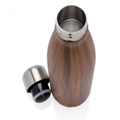 Vacuum insulated stainless steel bottle with wood print