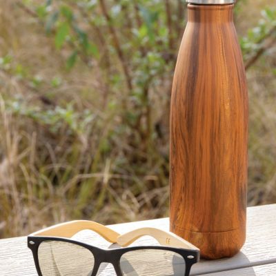 Vacuum insulated stainless steel bottle with wood print