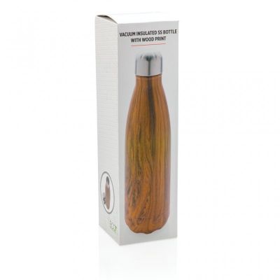 Vacuum insulated stainless steel bottle with wood print