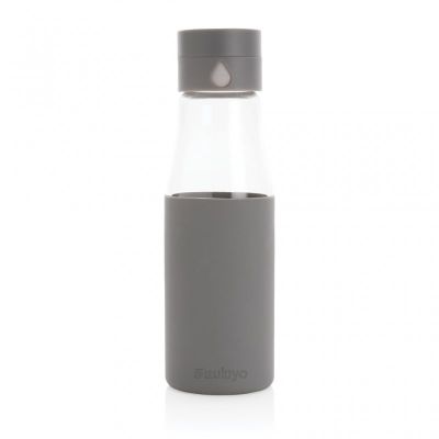 Ukiyo glass hydration tracking bottle with sleeve