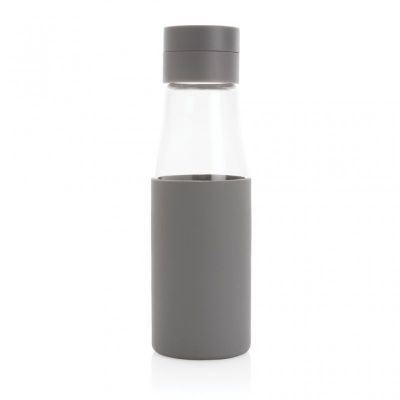 Ukiyo glass hydration tracking bottle with sleeve