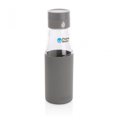 Ukiyo glass hydration tracking bottle with sleeve