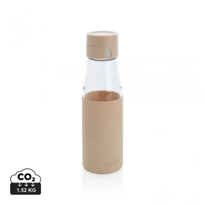 Ukiyo glass hydration tracking bottle with sleeve