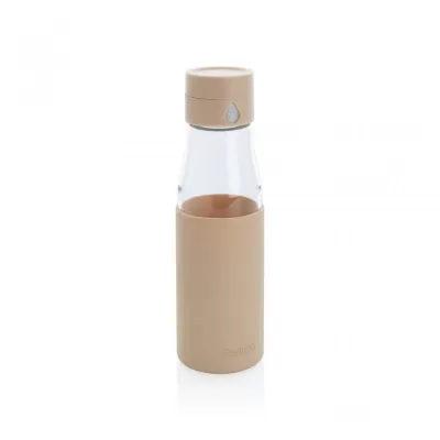 Ukiyo glass hydration tracking bottle with sleeve