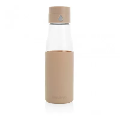 Ukiyo glass hydration tracking bottle with sleeve