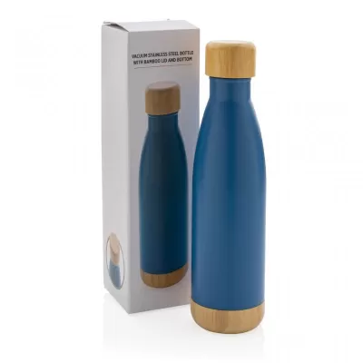 Vacuum stainless steel bottle with bamboo lid and bottom