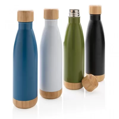 Vacuum stainless steel bottle with bamboo lid and bottom